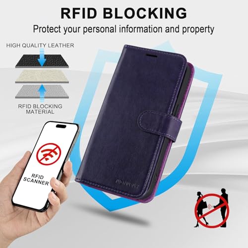 MONASAY Wallet Case for iPhone X/Xs with 3 Card Holders - Purple | Kickstand,RFID Blocking,6.6 feet of shock absorption,PU Leather,Strong Magnetic Closure,Fits 5.8 inch ONLY,screen Protector - color: Purple