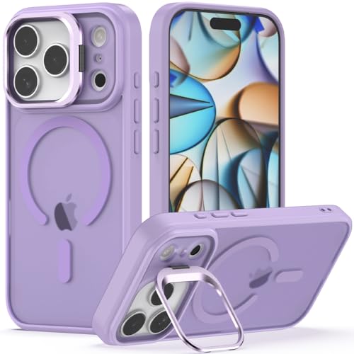 Nvollnoe for iPhone 17 Pro Case Compatible with MagSafe Military Grade Shockproof Heavy Duty Protective Adjustable Kickstand Matte Semi Clear Phone Case for iPhone 17 Pro(Light Purple) - color: Light Purple, size: for iphone 17 pro-6.3"(3 lens)
