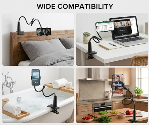 ZTON Universal Cell Phone Holder, Universal Mobile Phone Stand, Lazy Bracket, Flexible Long Arms Clip Mount for iPhone, LG, etc.in Office Bedroom Desktop.(Black) - color: Black