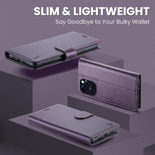 FLIPALM Card Holder Wallet Case for iPhone 15 Pro 6.1", Purple | RFID Blocking, PU Leather Folio Flip, Kickstand, Protective Shockproof Cover - color: Purple, size: iPhone 15 Pro - 6.1"