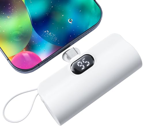Mini power bank 5500mAh Portable Power Bank,Dual USB-C Ports Cell Phone Power Charger, LCD LED Display Battery Compatible with iPhone17/16/15 plus/15 pro/15 pro Max/Android Phone/Samsung/Moto/LG etc… - color: White