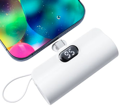 Mini power bank 5500mAh Portable Power Bank,Dual USB-C Ports Cell Phone Power Charger, LCD LED Display Battery Compatible with iPhone17/16/15 plus/15 pro/15 pro Max/Android Phone/Samsung/Moto/LG etc… - color: White