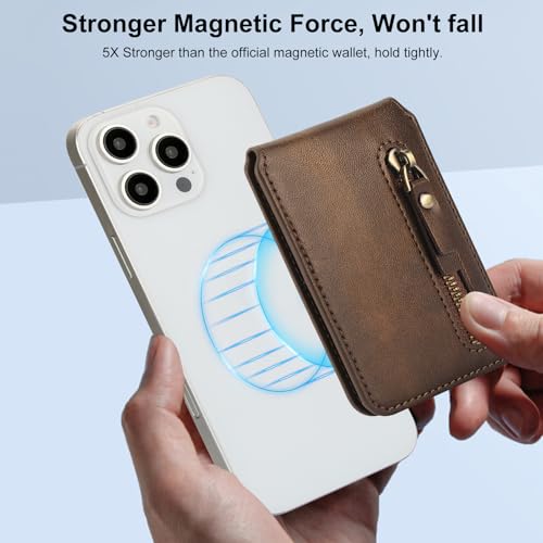 HAII for MagSafe Card Wallet Bag compatible with MagSafe Invisible Ultra-Thin Lightweight Kickstand Magnetic Mobile Wallet Man Woman, 4 Card Slots + 1 Zipper Cash Bag. (Brown, Zipper) - color: Brown, size: 4 Card Slots + 1 Zipper Cash Bag - Zipper