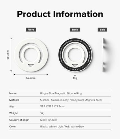 Ringke Dual Magnetic Silicone Ring [Compatible with MagSafe] Phone Grip, Dual-Sided Powerful Magnet, Lightweight (0.04 lb) & Super Slim (0.13 in) Soft Holder for iPhone, Galaxy, Pixel - White - color: White