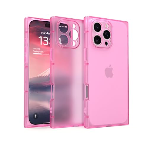 IAIYOXI Rectangle Matte Case for iPhone 15 Pro Max，6.7-inch, Full Camera Protection & Reinforced Corners with TPU Cushion,Clear Case Slim Shockproof Phone Cover for Women Girls, Pink - color: Matte Pink