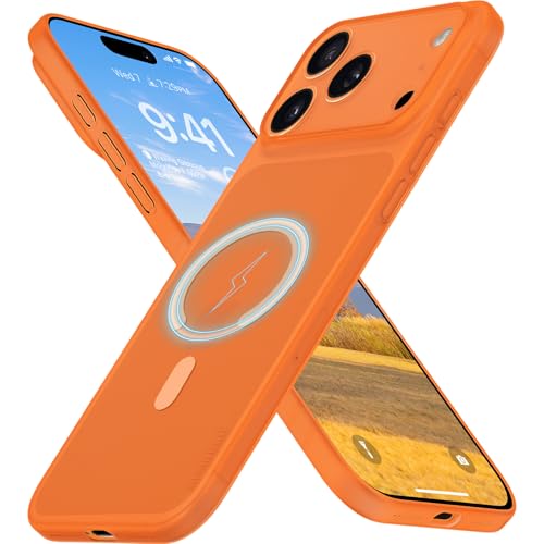 memumi Magnetic for iPhone 17 Pro Max Thin Case, Lightweight 0.3mm with Camera Full Protection for iPhone 17 Pro Max Magnetic Case Compatible with Magsafe in Minimalist, Orange - color: Orange