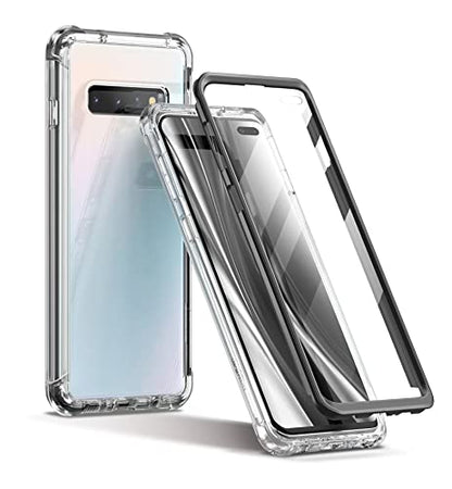 SURITCH Clear Case for Samsung Galaxy S10 Plus (Only) 6.4-inch, [Built-in Screen Protector] Full Body Protection Shockproof Bumper Rugged Phone Cover for S10 Plus -(Black) - color: Black Frame