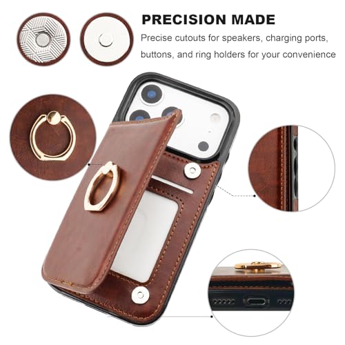 ONETOP for iPhone 18/17 Pro Wallet Case with Credit Card Holder,Brown - color: Brown
