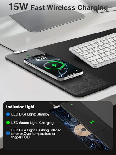 Wireless Charging Mouse Pad, 31.5"x11.8" Large Desk Mat, Smooth Glide - color: Black-31.5"x11.8"