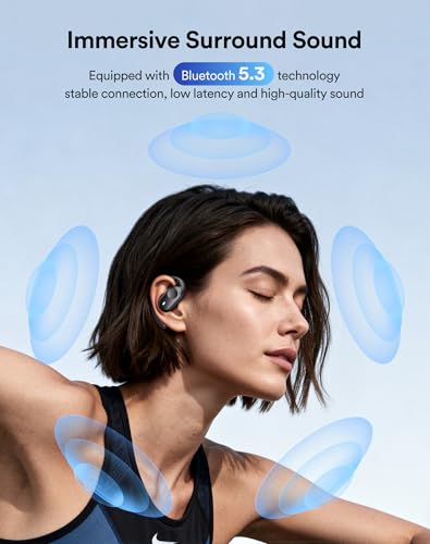 Eigsupia Open Ear Headphones, Bluetooth Headphones 5.3 Sports with Smart Digital Display, 36H Playtime, IP54 Waterproof, Wireless Earbuds Lightweight Design Fit Cycling, Running, Workout (Black)