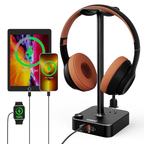 cozoo Headphone Stand with Charger for Desk, Gifts for Gamers Men, Black - color: Black