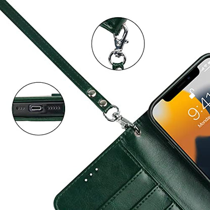 Bocasal Detachable Wallet Case Card Holder for iPhone 13, Green | RFID Blocking Kickstand Card Slots Holder PU Leather Magnetic Shockproof Wrist Strap Removable Flip Protective Cover 6.1 inch - color: Green