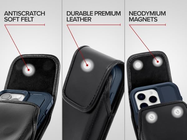 Turtleback Belt Clip for iPhone 16 Pro Max, 15 Pro Max, 14 Pro Max -Small- Fits w/Slim MagSafe Style Cases, Premium Black Leather, Vertical Belt Holder, Magnetic Closure HD Rotating Belt Clip - color: Vertical - Leather w/ HD Clip, size: Small