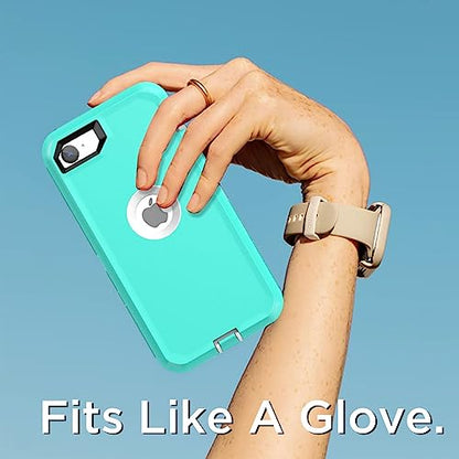 AICase for iPhone SE Case 3rd & 2nd Generation, for iPhone SE 2022/2020 Built-in Screen Protector Heavy Duty Protective Shockproof 3-Layer Full Body Rugged Phone Cover, Aqua Mint/White - color: Aqua Mint/white