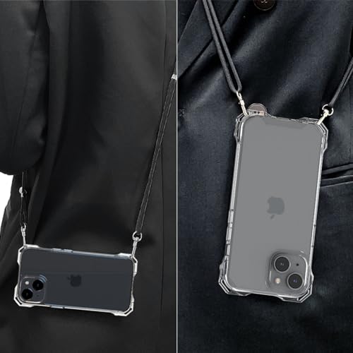 for iPhone 15 Clear Case with Crossbody Strap, Slim Fit Shockproof Protective Phone Case with Anti-Lost Detachable Adjustable Shoulder Neck Lanyard Strap - size: iPhone 15