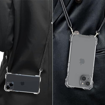 for iPhone 15 Clear Case with Crossbody Strap, Slim Fit Shockproof Protective Phone Case with Anti-Lost Detachable Adjustable Shoulder Neck Lanyard Strap - size: iPhone 15