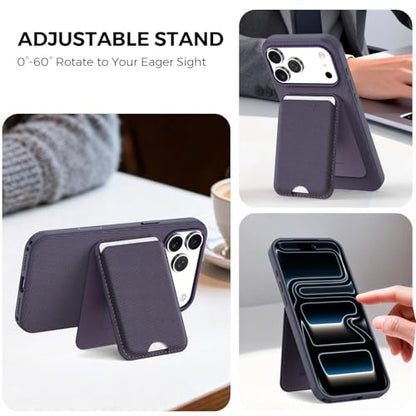 for MagSafe Wallet with Stand, Magnetic Phone Case Set, RFID Blocking, Slim Detachable Stand Card Holder, Tech Fabric for iPhone 17 Pro Max (Purple (Case+ Card Holder), iPhone 17 Pro Max) - color: Purple (Case+ Card Holder)