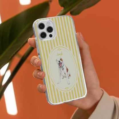 Custom Pet Portrait Watercolor Striped Pattern - Personalized Phone Case Custom Aesthetic Protective Cellphone Cover Accessory Present for Dog Cat Mom Dad Animal Lover