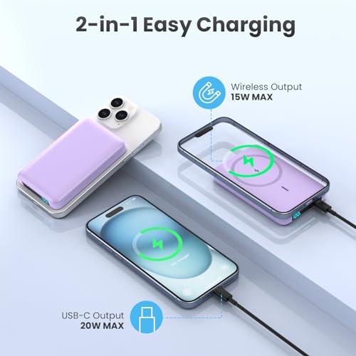Magnetic Portable Charger 10800mah for Magsafe Battery Pack, Wireless Power Bank with PD Fast Charging, Travel Essentials Phone Battery Charger For iPhone 17/17 Pro Max/16/15/14/13/12 Series-Purple - color: Purple