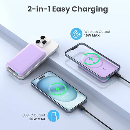 Magnetic Portable Charger 10800mah for Magsafe Battery Pack, Wireless Power Bank with PD Fast Charging, Travel Essentials Phone Battery Charger For iPhone 17/17 Pro Max/16/15/14/13/12 Series-Purple - color: Purple