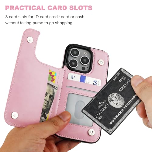ONETOP for iPhone 16 Pro Wallet Case with Credit Card Holder,Pink | Kickstand,ID/Cash Holder,Case Wallet with Card Slots,Double Magnetic Clasp,Durable PU Leather Shockproof Cover for Women Men - color: Pink