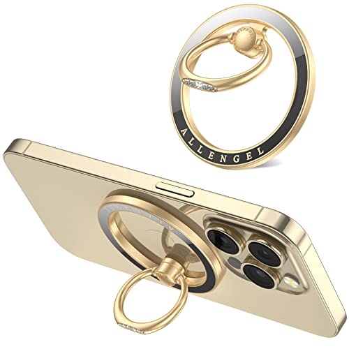 Allengel Magnetic Phone Grip for MagSafe, Magnetic Ring Holder Compatible with MagSafe Phone Ring, 360°Rotating Finger Kickstand for iPhone 16 Pro Max 15 14 13 12 Plus & Android Phone - color: Gold and black ceramic