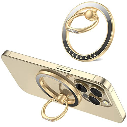 Allengel Magnetic Phone Grip for MagSafe, Magnetic Ring Holder Compatible with MagSafe Phone Ring, 360°Rotating Finger Kickstand for iPhone 16 Pro Max 15 14 13 12 Plus & Android Phone - color: Gold and black ceramic