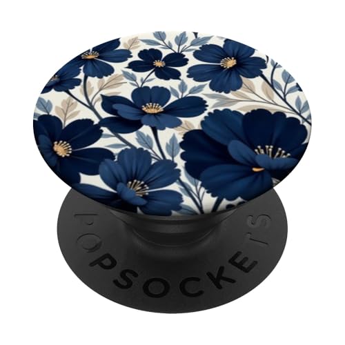 Botanical Navy Blue Floral Pattern PopSockets Adhesive PopGrip - style: Adhesive PopGrip