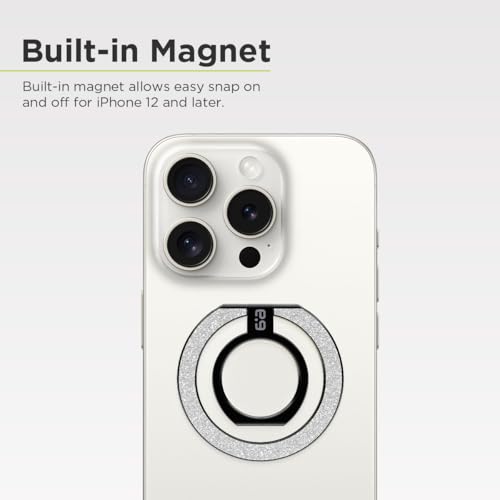 PureGear Magnetic Phone Ring Grip, for MagSafe Kickstand Holder - color: Brushed Black Silver Glitter