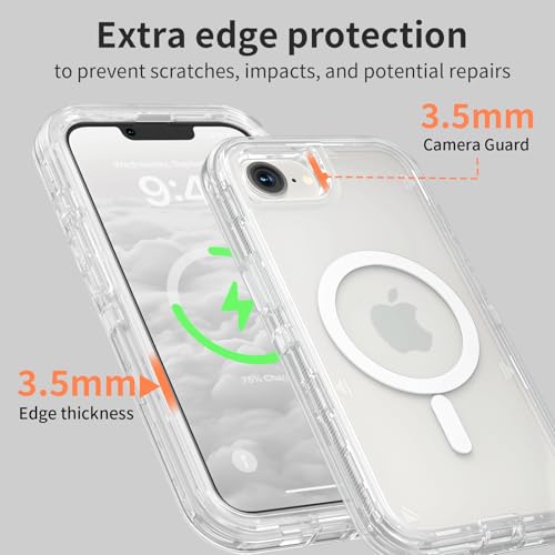 Follaroma Magnetic for iPhone 16e & iPhone 17e Case, Heavy Duty Cases,Clear | Compatible with MagSafe, Heavy Duty Shock proof Protection, Military-Grade Anti-Drop, Dual Layer Transparent Protective Cover - color: Clear, size: iPhone 16e/iPhone 17e 6.1''
