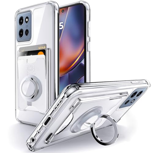 Shields Up for Moto G 5G 2025 Case, Wallet Case with Card Holder, Clear | Minimalist Wallet Case, 3 Card Slots, 360° Rotation Ring Stand/Kickstand, Drop Protection Protective Cover - size: Moto G 5G 2025