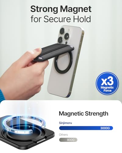 Sinjimoru Magnetic Wallet Stand with Soft Wool Band Grip for MagSafe, Black