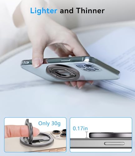 Magnetic Ring Holder for MagSafe Dual-Sided, Removable Phone Finger Grip Holder Adjustable Kickstand for iPhone 17/16/15/14/13 Series, Magnet Phone Stand Grip Compatible with Magnetic Car Mount