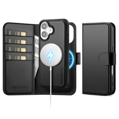 Magnetic 2 in 1 Detachable Compatible with Magsafe iPhone 17 Genuine Wallet Case with Card Holder,Women Men Real Leather Flip RFID Blocking Credit Card Slots Stand Phone Cover,Black - color: Black, size: iPhone 17 - 6.3"