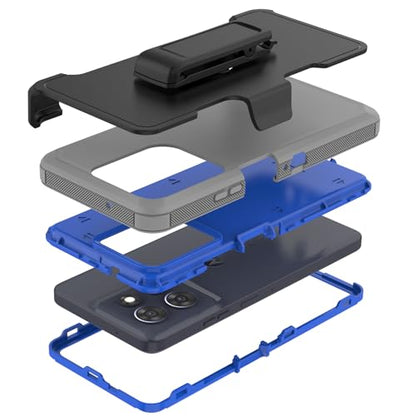 Rugged Phone Case for Moto G Power 5G 2025/Moto G Play 2025, with Belt Clip Holster & Kickstand Heavy Duty Shockproof Protective Full Body Case (Grey+Blue) - color: Grey+Blue