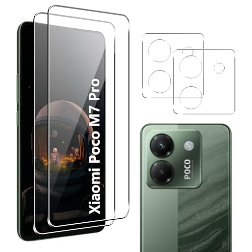 for Xiaomi Poco M7 Pro 5G Screen Protector with Camera Lens Protector, 9H Hardness Anti-Scratch Tempered Glass flim, Case Friendly, Anti-Fingerprint,Anti-Scratch (2+2 PACK) - color: Poco M7 Pro