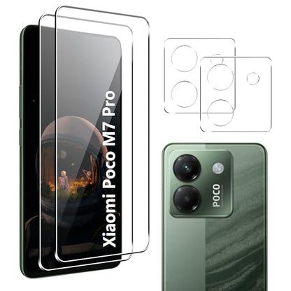 for Xiaomi Poco M7 Pro 5G Screen Protector with Camera Lens Protector, 9H Hardness Anti-Scratch Tempered Glass flim, Case Friendly, Anti-Fingerprint,Anti-Scratch (2+2 PACK) - color: Poco M7 Pro