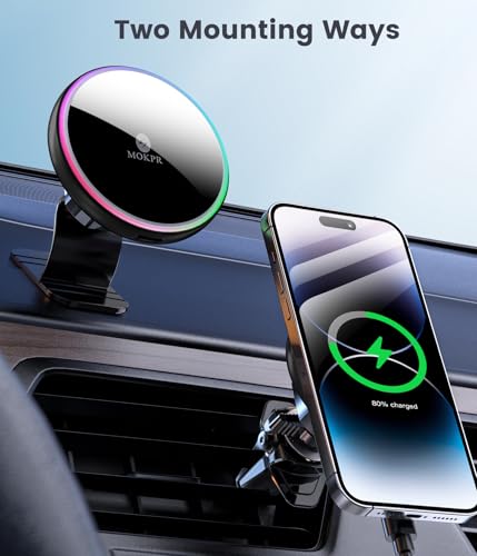 for Magsafe Car Mount Charger 15W LED RGB Car Phone Holder for Dash Vent - color: A Colorful Charger