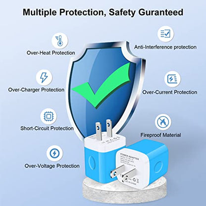 Charging Block Brick, USB Plug,NonoUV 4Pack Dual Port Fast USB Wall Charger - color: Blue, Purple, Rose, Green