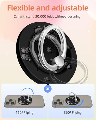 Lotadilo Magnetic Phone Ring Holder, Cute Phone Grip Stand, Black Butterfly - color: Black Butterfly