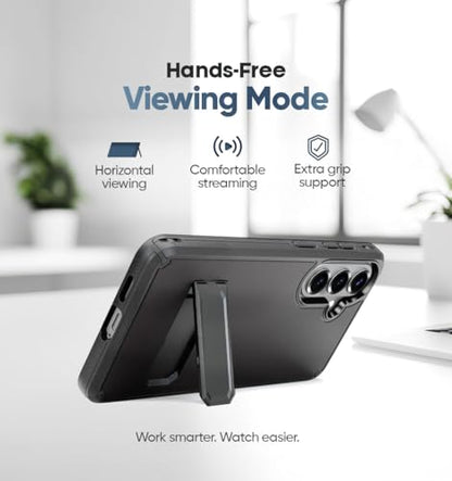 MOTIVE for Samsung Galaxy S26 Case with Belt Clip and Stand | 6.3" | Case & Holster, MagSafe compatible, built-in Kickstand Horizontal, 360° rotating belt clip, slim low-profile fit - size: s26