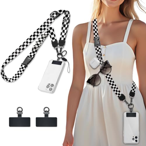 Icycay Phone Lanyard Crossbody Strap Adjustable Teacher Women Checkered - color: Checkered Black