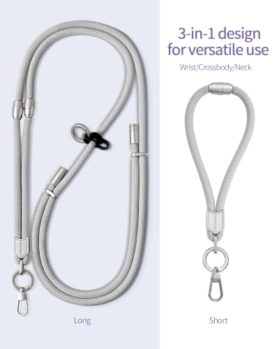 3 in 1 Luxury Phone Lanyard, Adjustable Crossbody Neck Strap & Short Wrist Strap, Anti-Lost Anti-Theft Detachable Phone Chain, Versatile Shoulder Phone Sling for All Cell Phones(Grey) - color: Grey