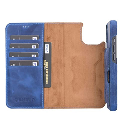 Venito Florence Leather Wallet Phone Case Compatible with iPhone 13 Pro (6.1 inch) - Extra Secure with RFID Blocking - Detachable Phone Wallet (Antique Dark Blue)* - color: Antique Dark Blue, size: iPhone 13 Pro