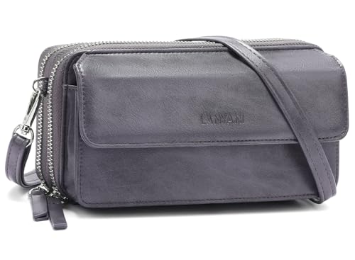 RFID Crossbody Wallet Wristlet Purse with Phone Pocket For Women Vegan Leather - color: Bz-purple Grey