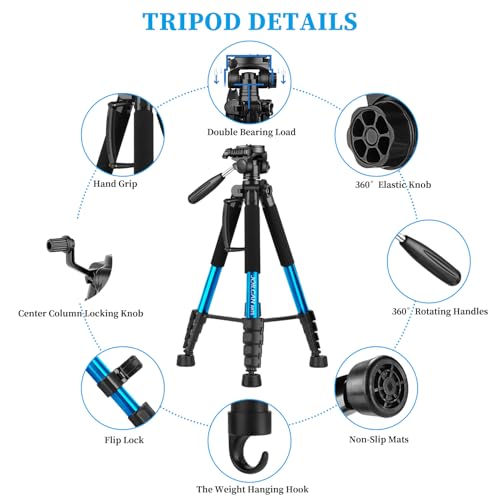 JOILCAN Tripod Camera Tripod, 74" Tripod for Camera Cell Phone - color: Blue, size: 74"