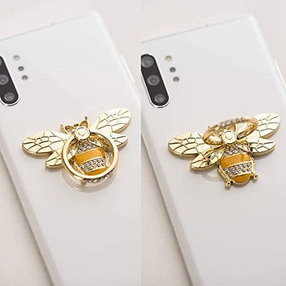 Allengel Stylish Phone Ring Grip Holder Stand, Bee Phone Finger Holder Kickstand for iPhone and Android Phone, Gold & Crystal - color: gold01