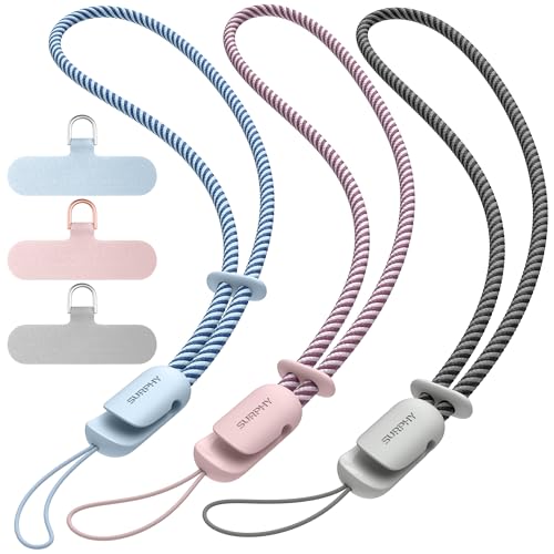 SURPHY 3 Pack Phone Wrist Strap, Phone Lanyard with Cellphone Tether Tab - color: Cloud Blue & Pink & Gray