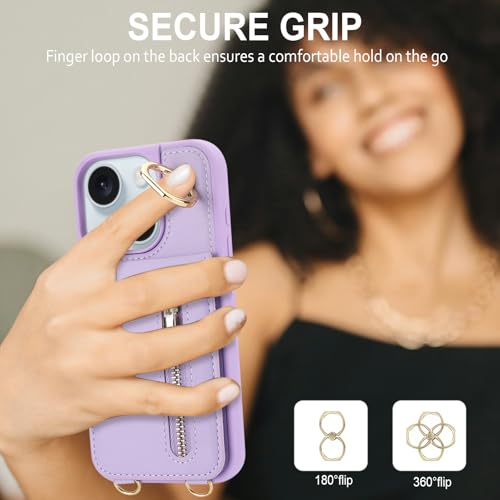 Crossbody Wallet Case for iPhone 11 with Lanyard Strap Card Slot Holder RFID Blocking Ring Kickstand,Magnetic Flip Folio Zipper Purse Case, PU Leather Cover Handbag,Purple - color: Purple, size: iPhone 11(6.1")