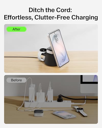 Belkin Qi2.2 25W Magnetic Wireless Charging Station, 3 in 1 Samsung Charger - color: Black